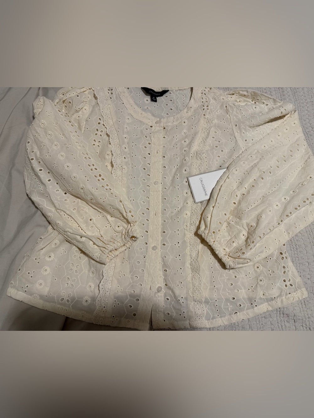 Calligraphie Cream Eyelet Button-Front Blouse